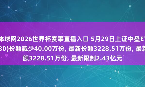 体球网2026世界杯赛事直播入口 5月29日上证中盘ETF易方达(510130)份额减少40.00万份, 最新份额3228.51万份, 最新限制2.43亿元