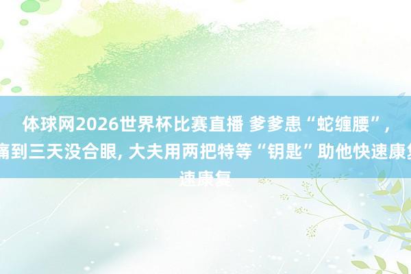 体球网2026世界杯比赛直播 爹爹患“蛇缠腰”, 痛到三天没合眼, 大夫用两把特等“钥匙”助他快速康复